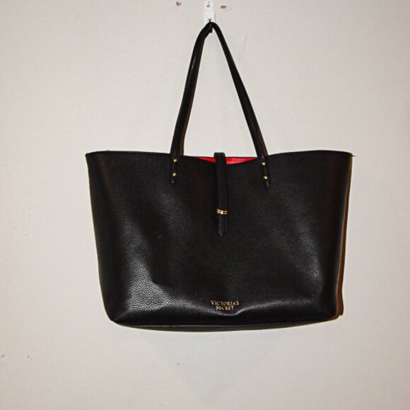 Victoria's Secret Tote Bag Black Faux Leather - Picture 2 of 4
